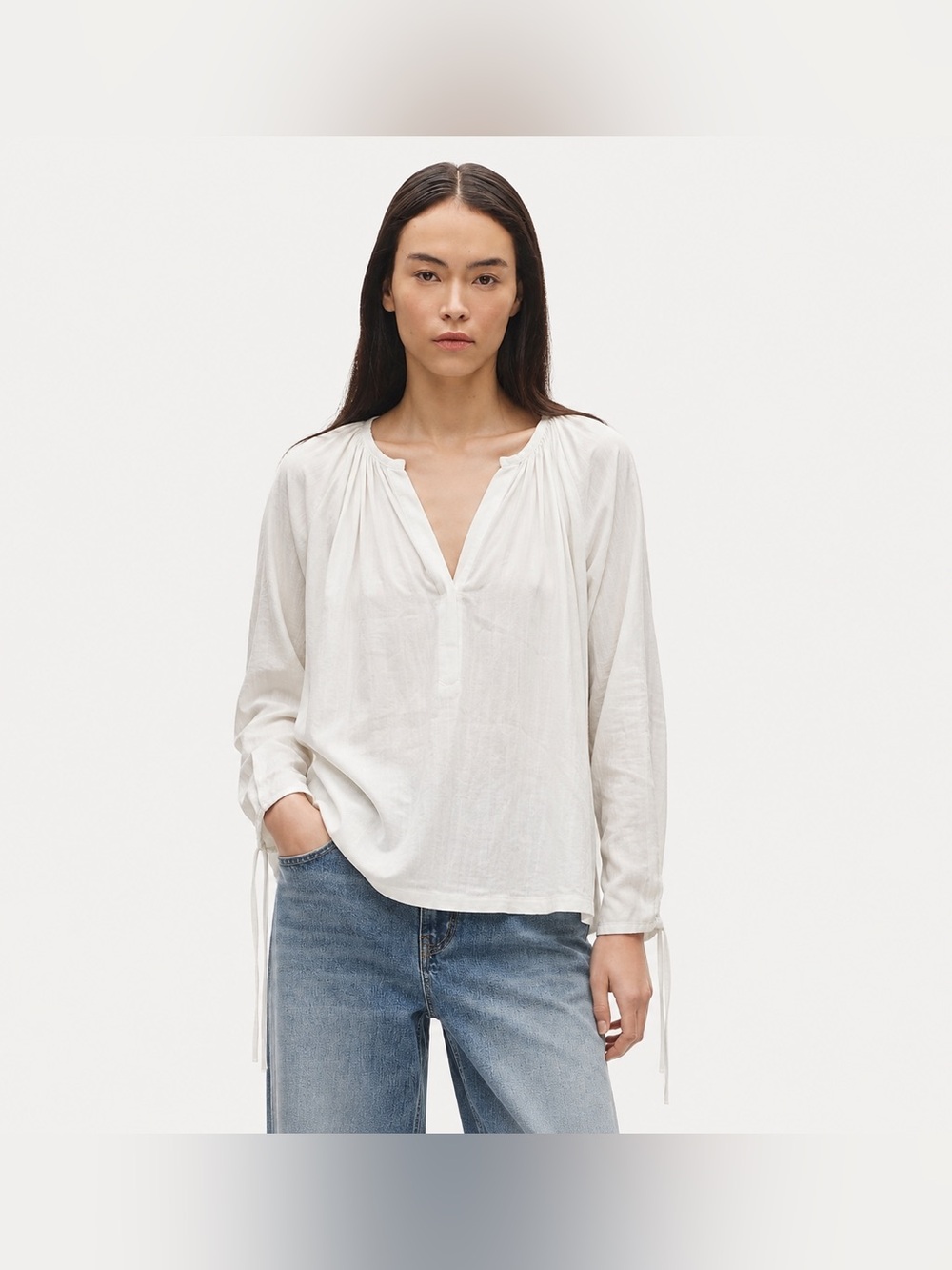 J. Crew Point Sur V Neck Drapey Long Sleeve Blouse Medium 1001